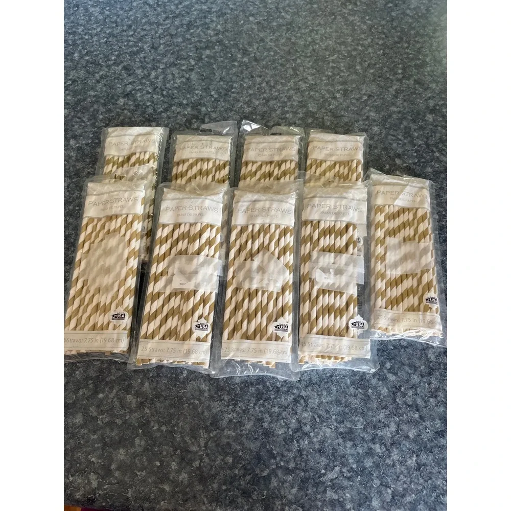 Walmart Gold Spiral Paper Straws 9 Packs of 25 Total 225 Count 7.75in Madein USA